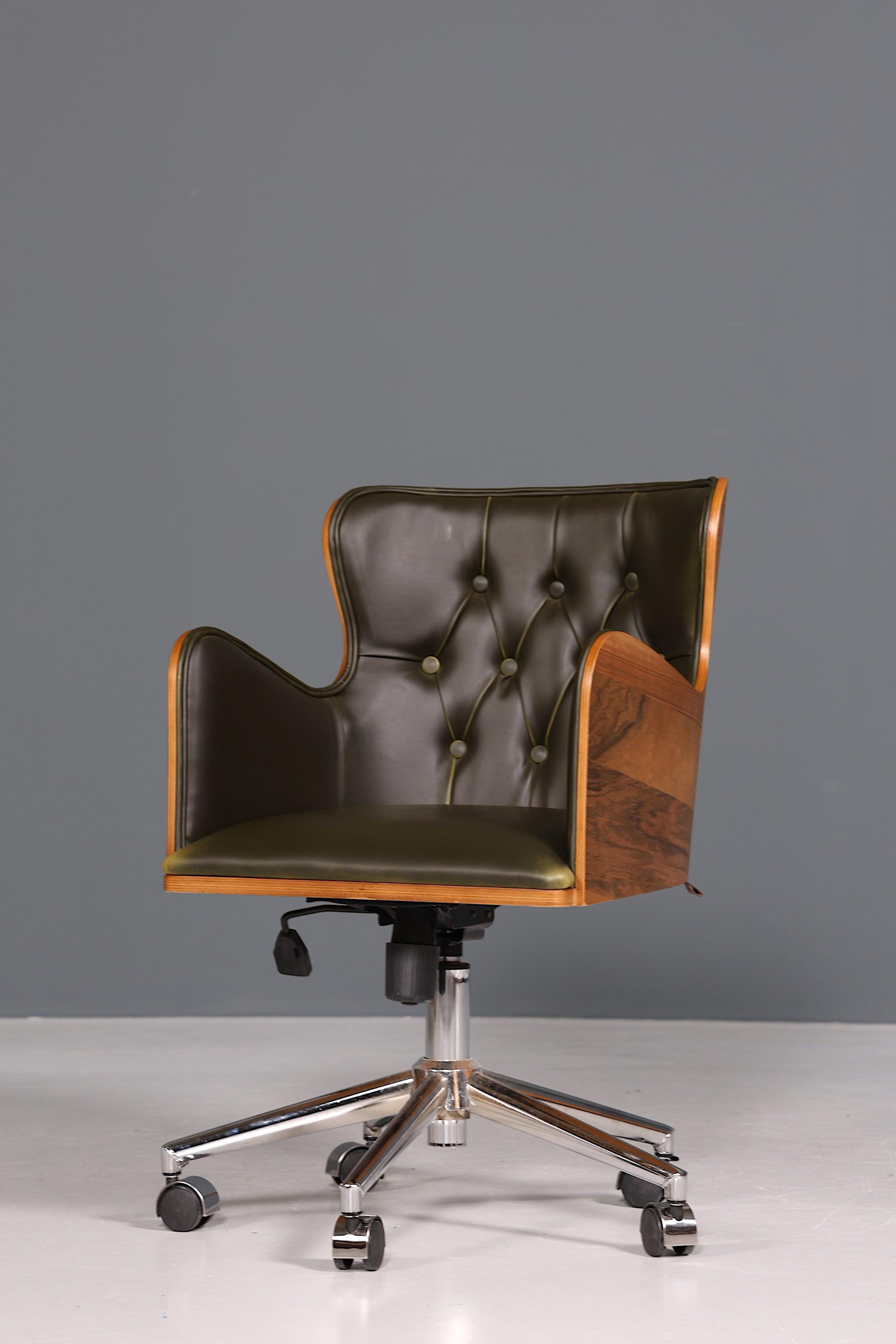 Chesterfield Büro Armlehnstuhl "Leon-Office" Nussbaum grün