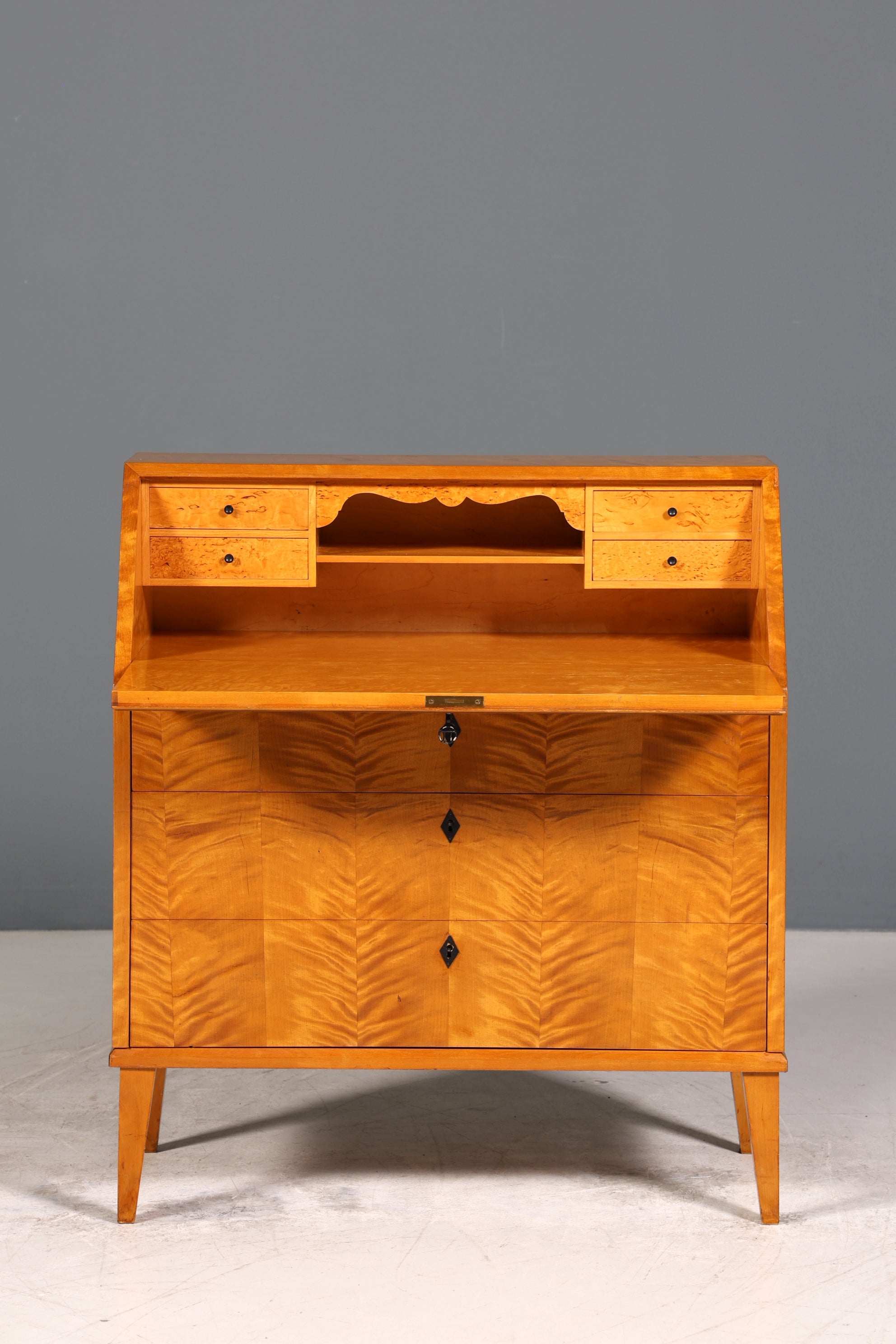 Schlichter Mid Century Sekretär Vintage Schreibmöbel echt Holz Kommode Office Secretary