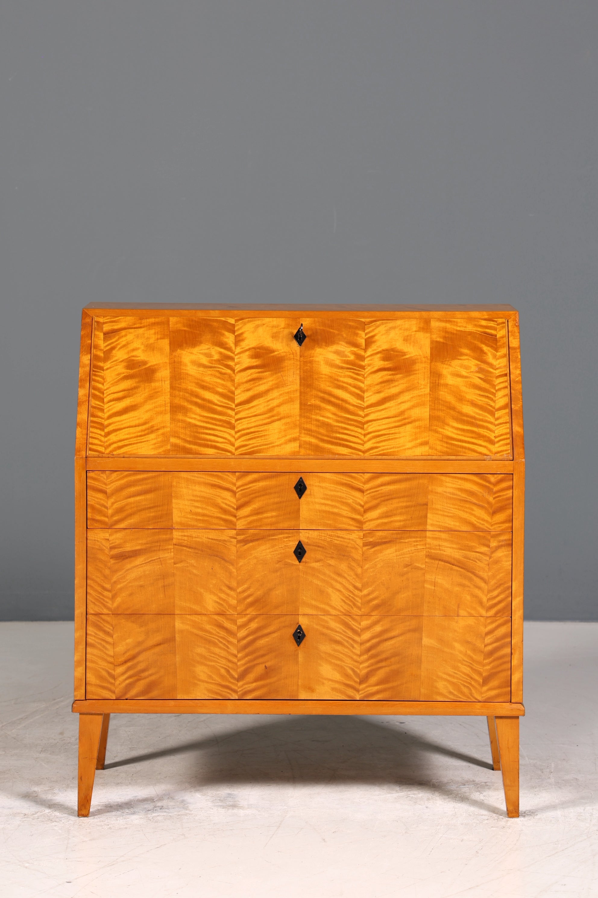 Schlichter Mid Century Sekretär Vintage Schreibmöbel echt Holz Kommode Office Secretary