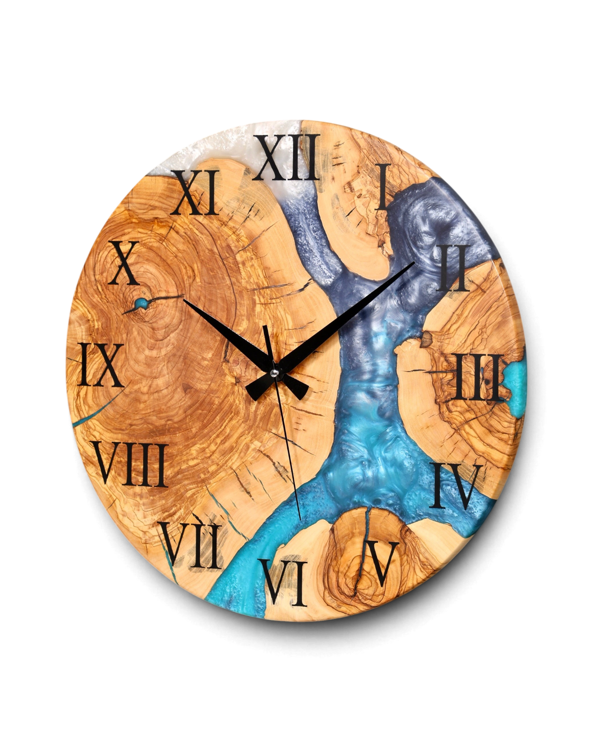 Traumhafte Handgefertigte Epoxidharz Wanduhr Olivenbaum Uhr Epoxy Analog Uhr