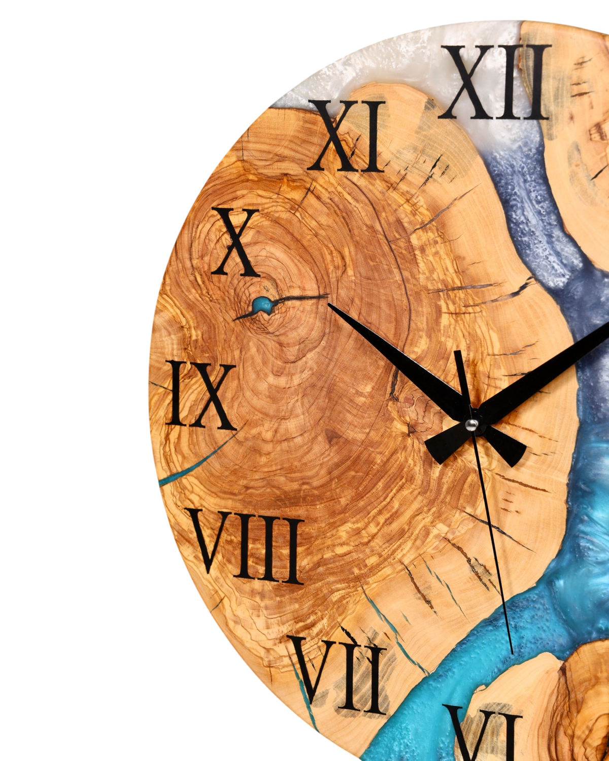 Traumhafte Handgefertigte Epoxidharz Wanduhr Olivenbaum Uhr Epoxy Analog Uhr