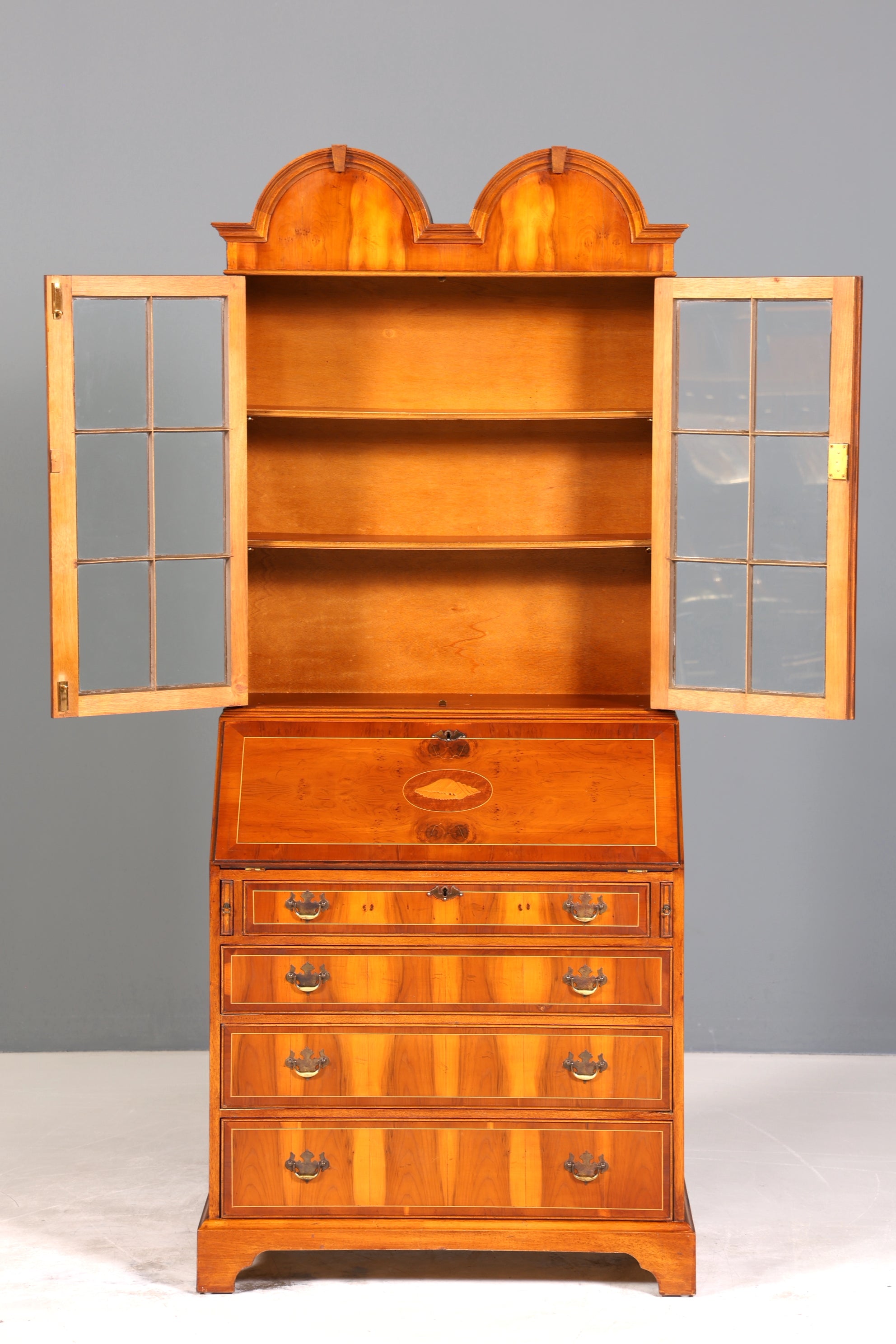 Stilvoller Englischer Sekretär Büro Aufsatzsekretär Eibe Antik Stil Vitrinen Schrank UK