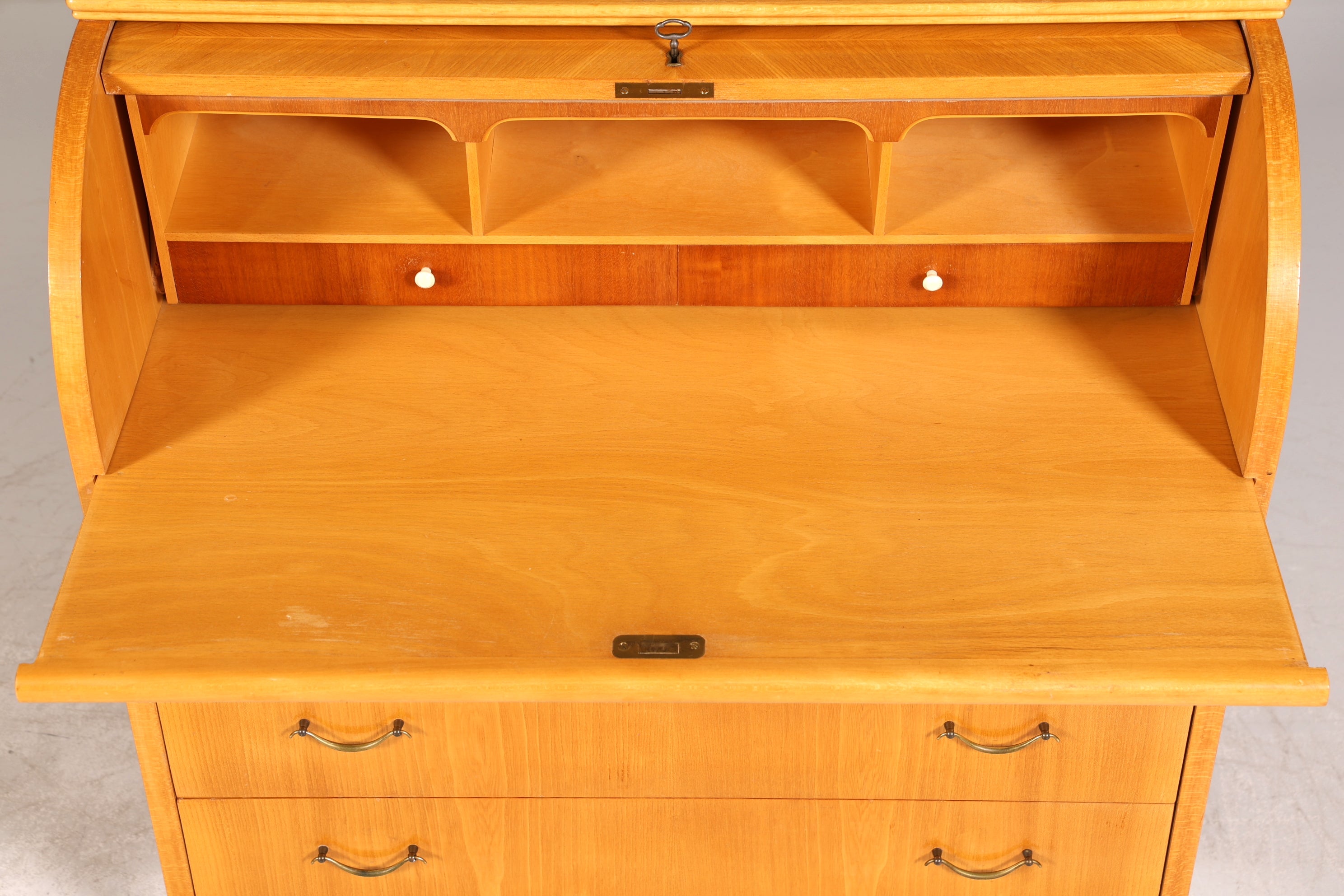 Stilvoller Mid Century Rollladen Sekretär echt Holz Büro Schrank Vintage Schreibkommode