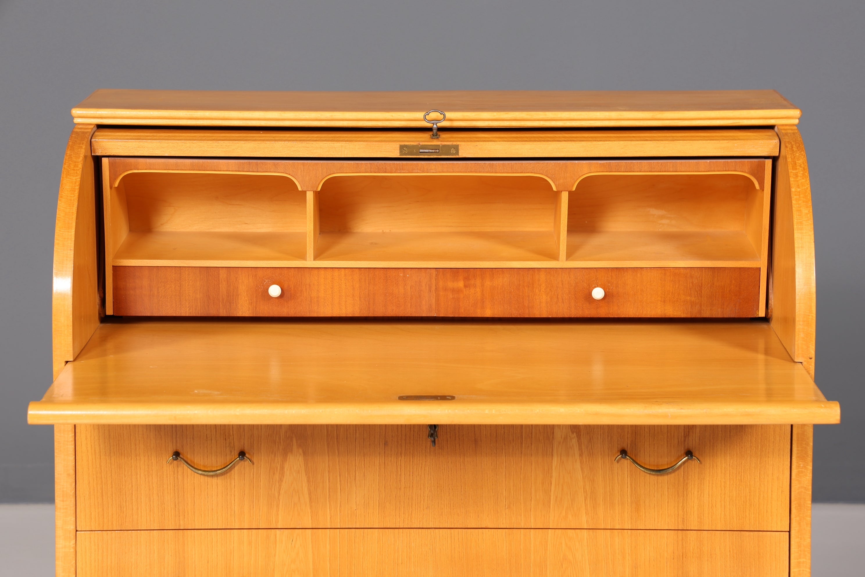 Stilvoller Mid Century Rollladen Sekretär echt Holz Büro Schrank Vintage Schreibkommode