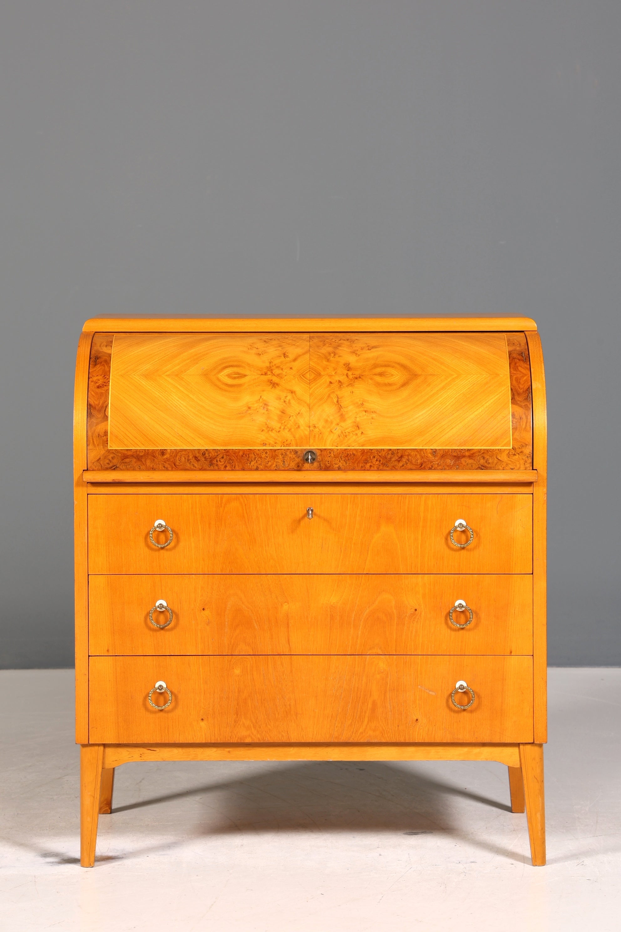 Stilvoller Mid Century Rollladen Sekretär echt Holz Büro Schrank Vintage Schreibkommode