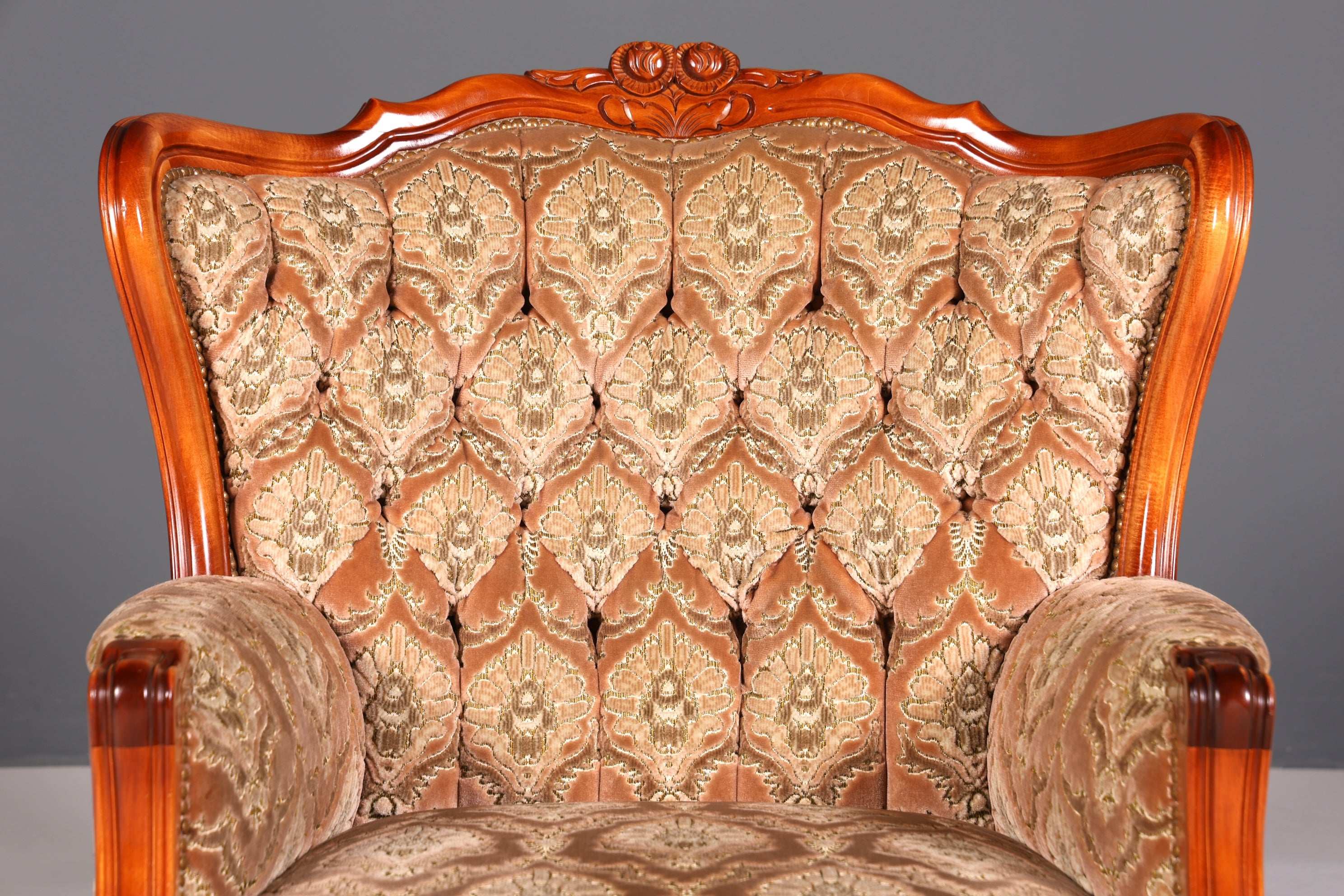 F901 Finish cm Edler Chippendale Armlehnsessel Barock Stil Sessel Armchair Samt Stoff Sessel