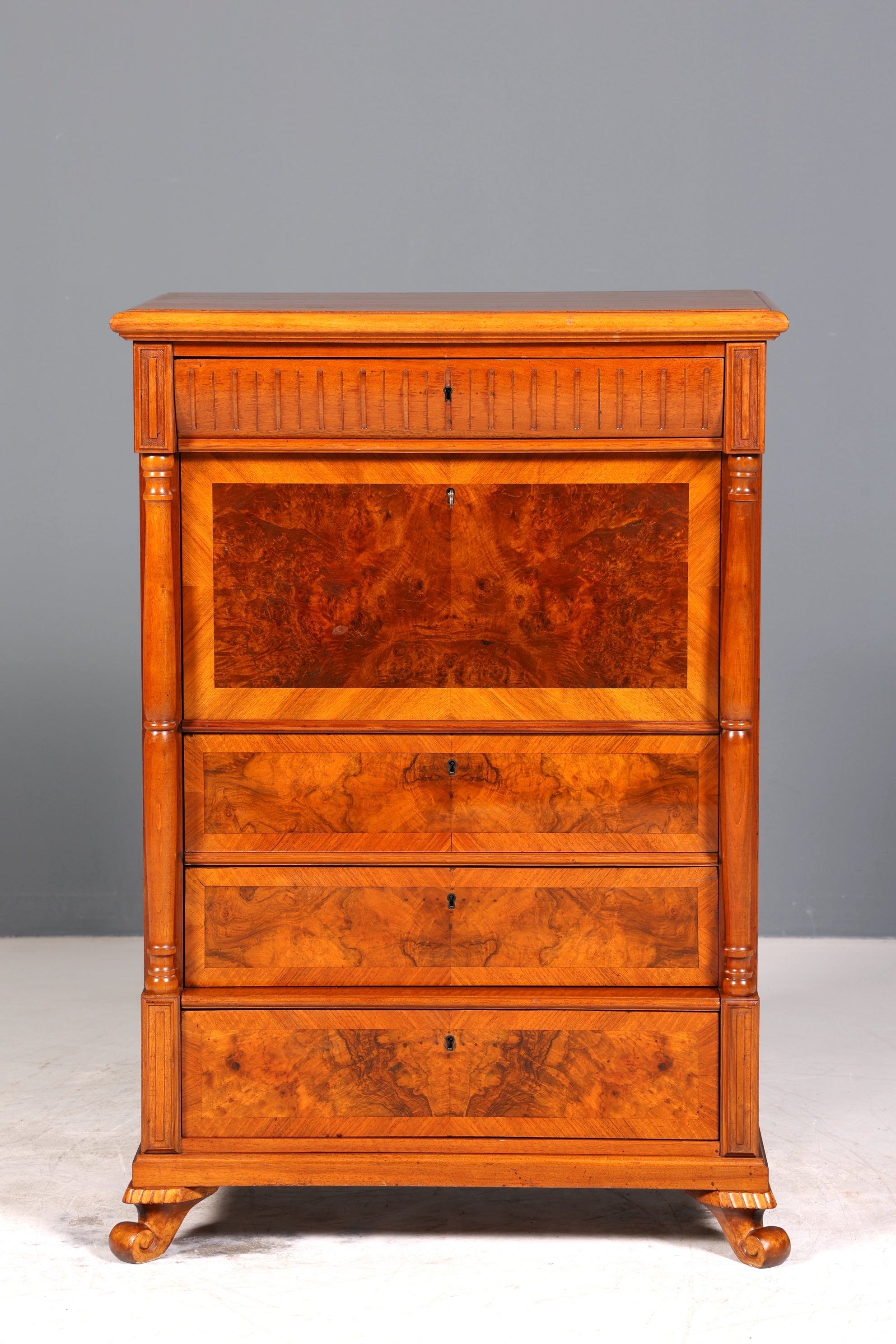 E907 Finish cm, Wunderschöner Gründerzeit Sekretär Vertiko Highboard Louis Philippe Kommode um 1880