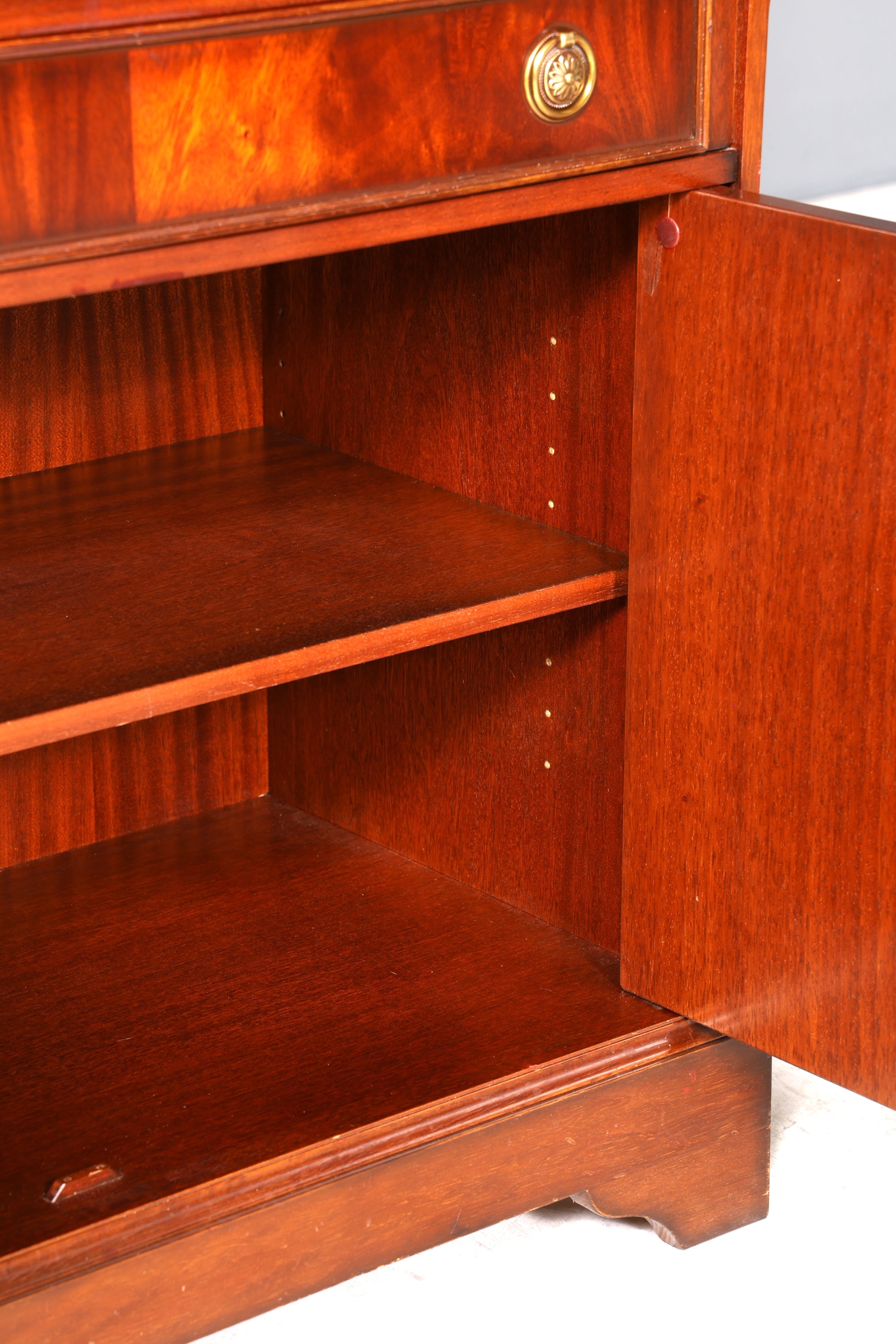 E913 Finish cm Stilvoller Englischer Sekretär Original Heldense Büro Aufsatzsekretär Eibe Antik 60S Vitrinen Schrank UK