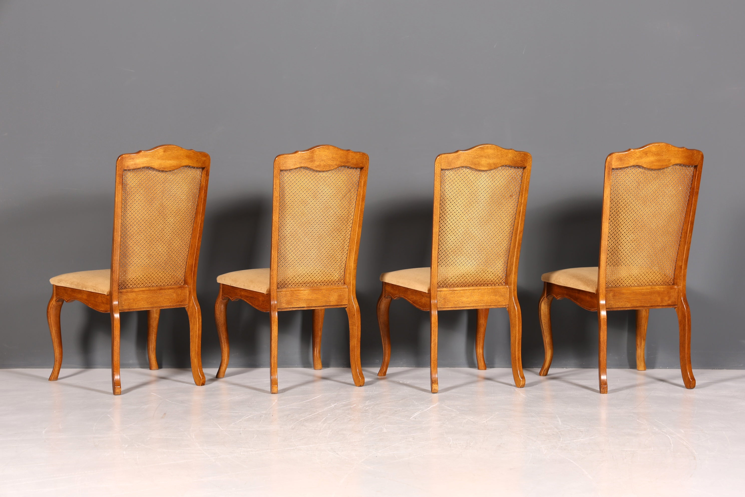 F987 Finish cm 4x Original Chippendale Stuhl Vintage Korbgeflecht Küchenstuhl Samt Stuhl