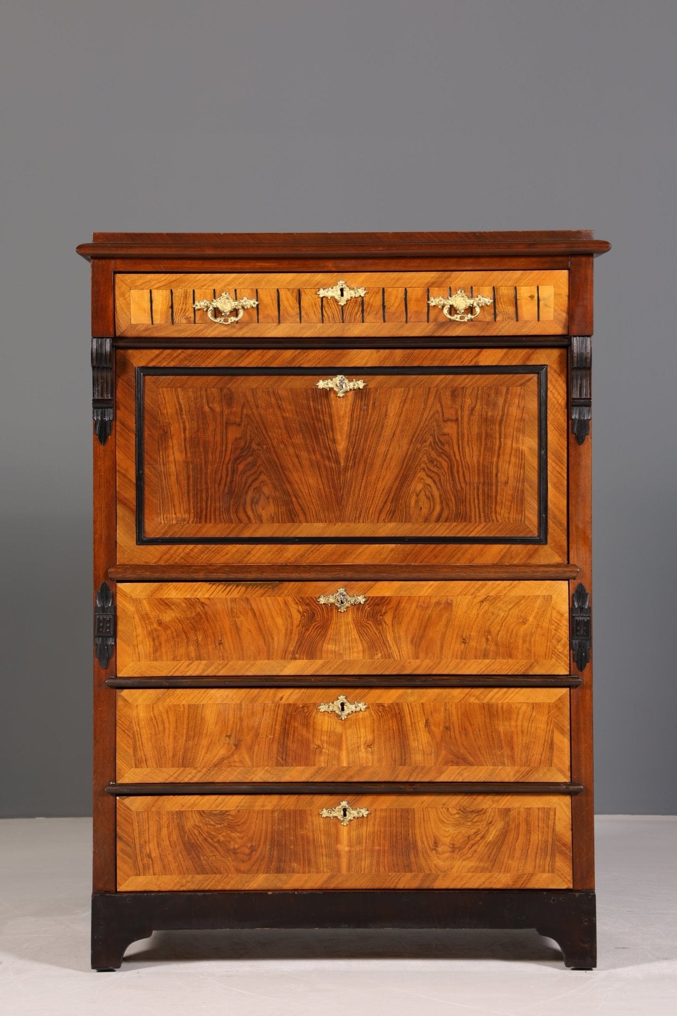 Edler Gründerzeit Sekretär Vertiko Nussbaum Jugendstil Highboard Louis Philippe Kommode um 1880