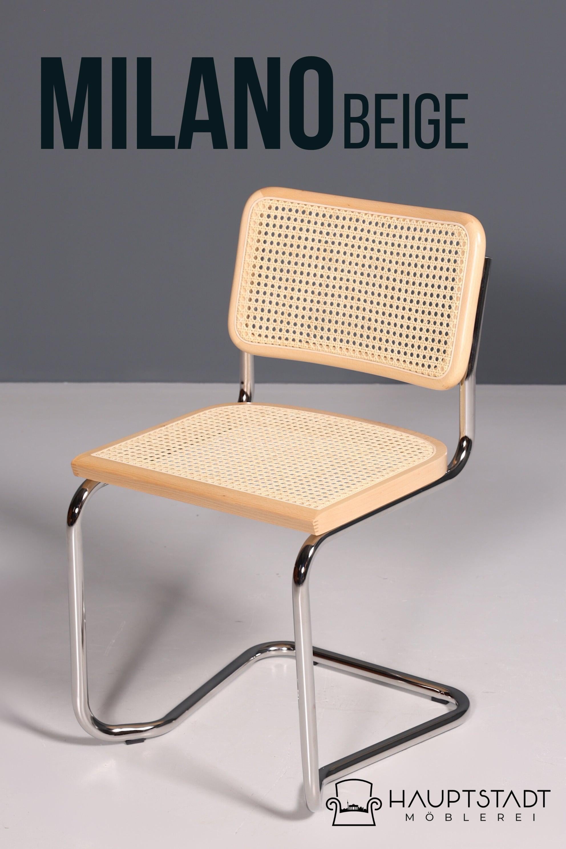 Korbgeflecht Freischwinger Stuhl "Milano" Made in Italy Beige Wippstuhl Küchenstuhl Esszimmer Stuhl