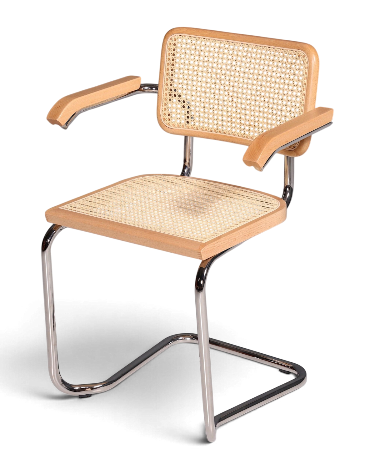 Korbgeflecht Freischwinger Armlehnstuhl "Milano" Made in Italy Beige Wippstuhl Sekretär Stuhl Esszimmer Stuhl