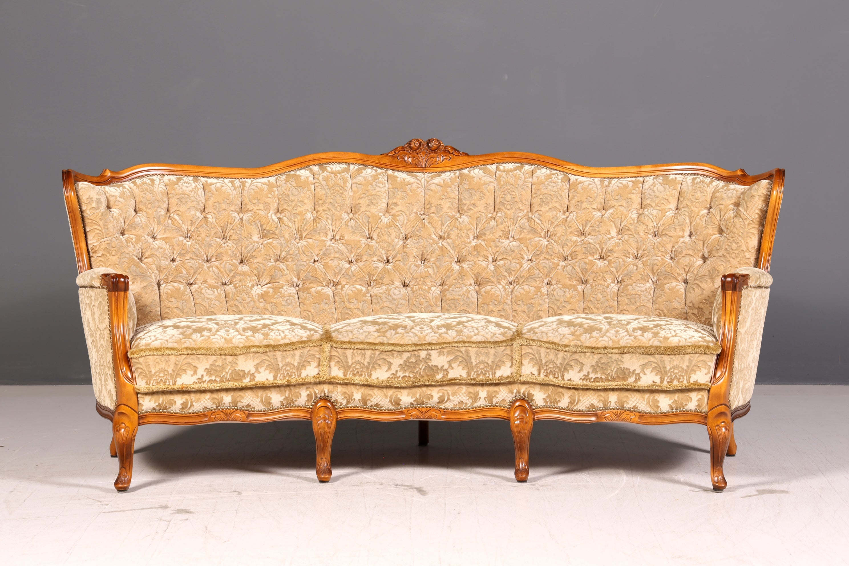 Wunderschönes Chippendale Sofa Barock Stil Couch Samt Stoff 3 Sitzer Antik Vintage