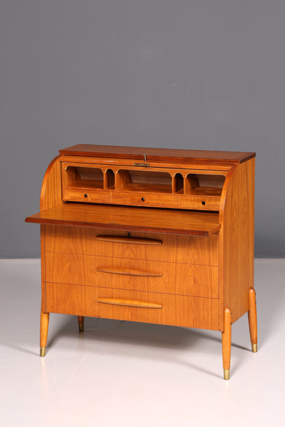 Wunderschöner Mid Century Rollladen Sekretär Schreibkommode Büro Schrank Vintage 60s Holz