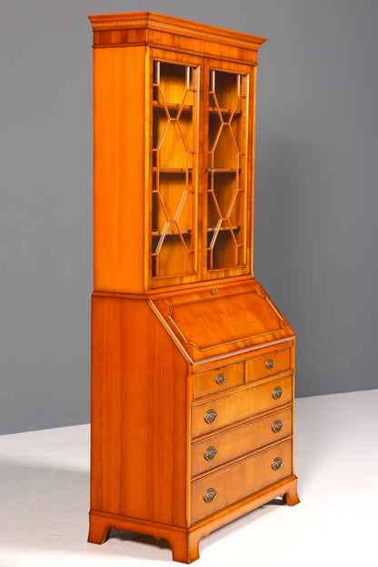 Stilvoller Englischer Sekretär Original Heldense Büro Aufsatzsekretär Eibe Antik 60S Vitrinen Schrank UK