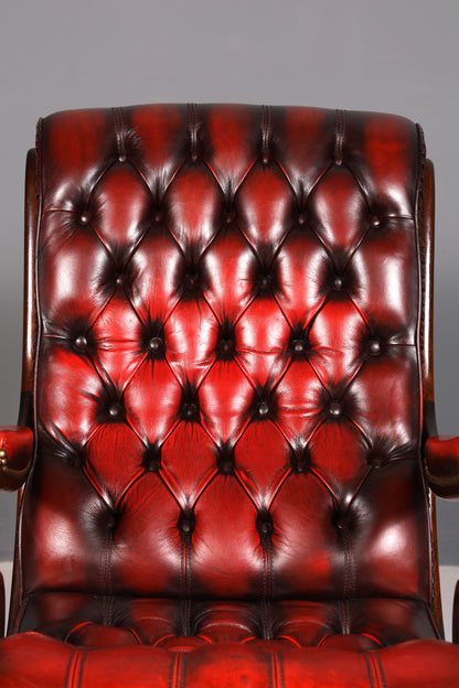 Stilvoller Original Chesterfield Schaukelstuhl Oxblood Englischer Armlehnsessel Echt Leder Englisch Schwingsessel Herrensessel UK