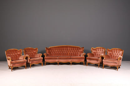 Noble Chippendale Armchair Baroque Style Velvet Fabric Armchair Rococo Antique 2 of 4