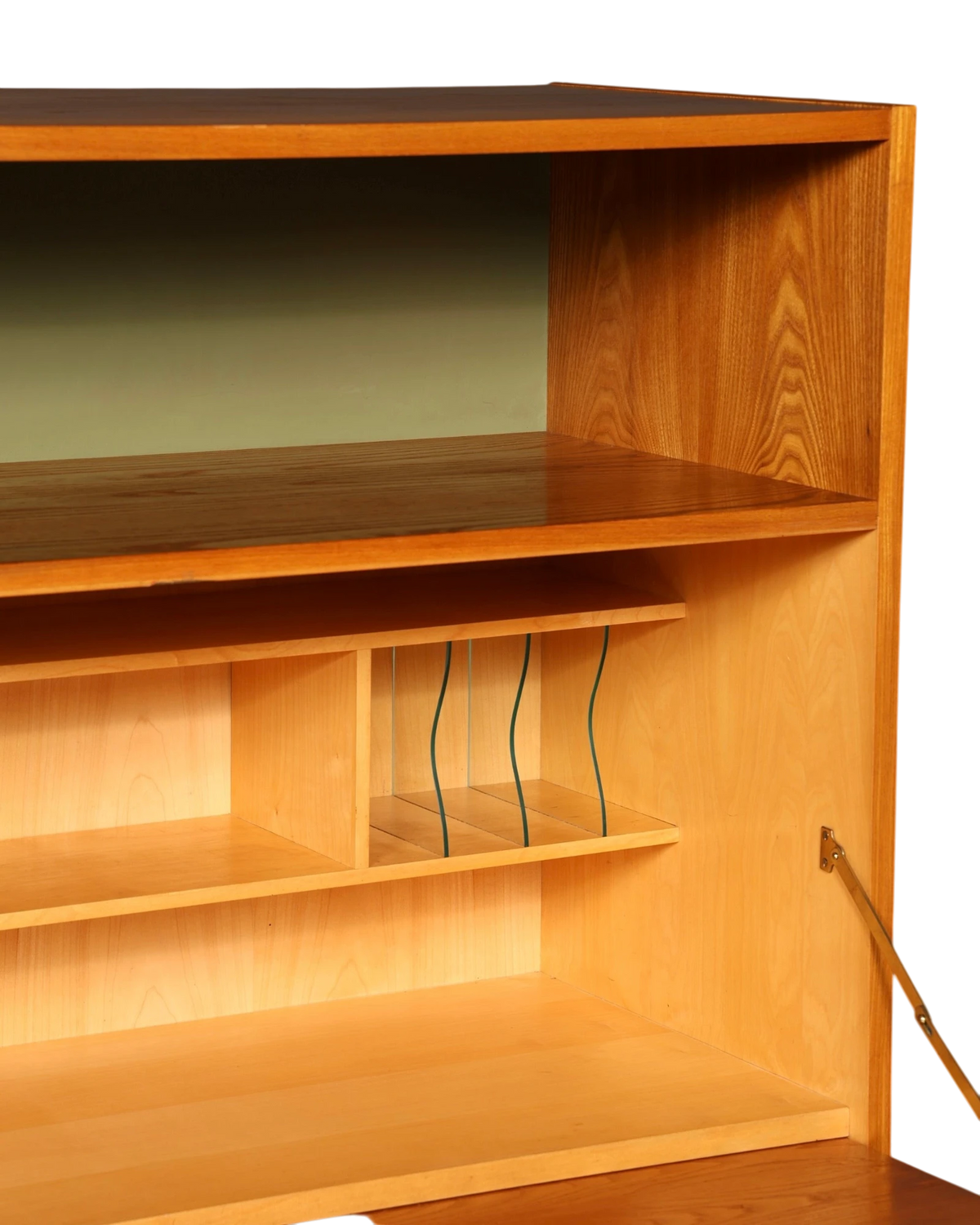 Hauptstadt Möblerei H940 Sekretär aus hellem Holz mit grüner Rückwand und integrierten Glasfächern