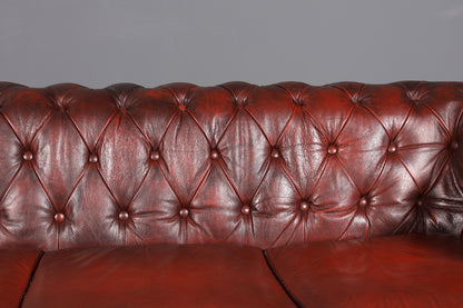 Wunderschönes seltenes Original Chesterfield Sofa mit Hocker 4- Sitzer echt Leder Oxblood Couch Englisch Eckcouch