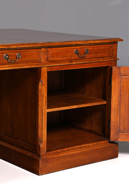 Beeindruckender Englischer XXL Schreibtisch Bürotisch Office Desk Partnerdesk Antik Massivholz Vintage