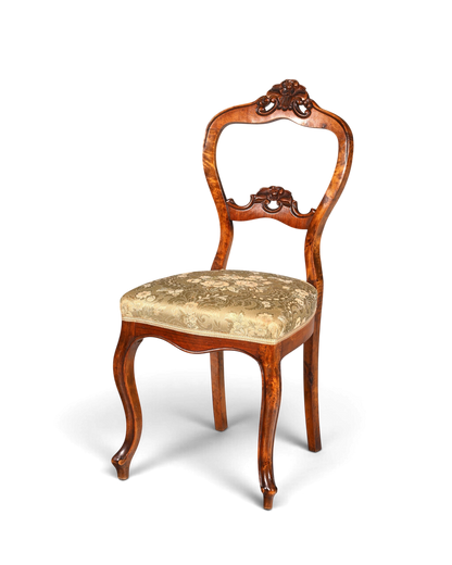 Hauptstadt Möblerei Louis Philippe Stuhl aus Holz mit gemustertem Polster im Biedermeier Stil