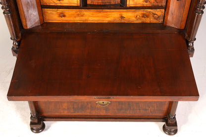 Wunderschöner Gründerzeit Sekretär Vertiko Nussbaum Highboard Louis Philippe Kommode Sekretär Schrank um 1880