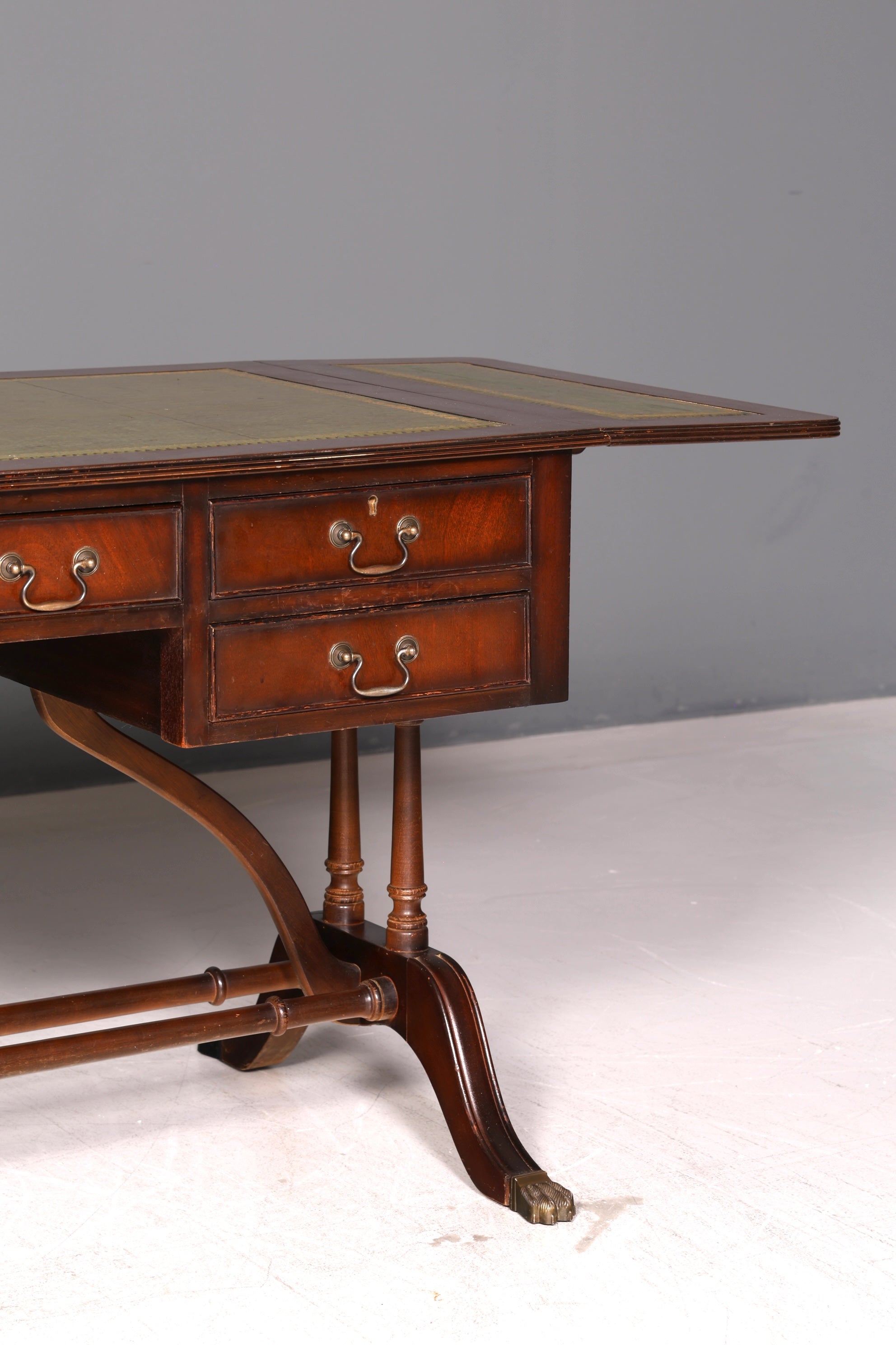 Wunderschöner Englischer Schreibtisch Regency Klappschreibtisch Echt Lederauflage Mahagoni 60s Bürotisch