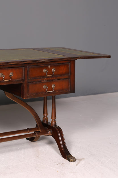 Wunderschöner Englischer Schreibtisch Regency Klappschreibtisch Echt Lederauflage Mahagoni 60s Bürotisch