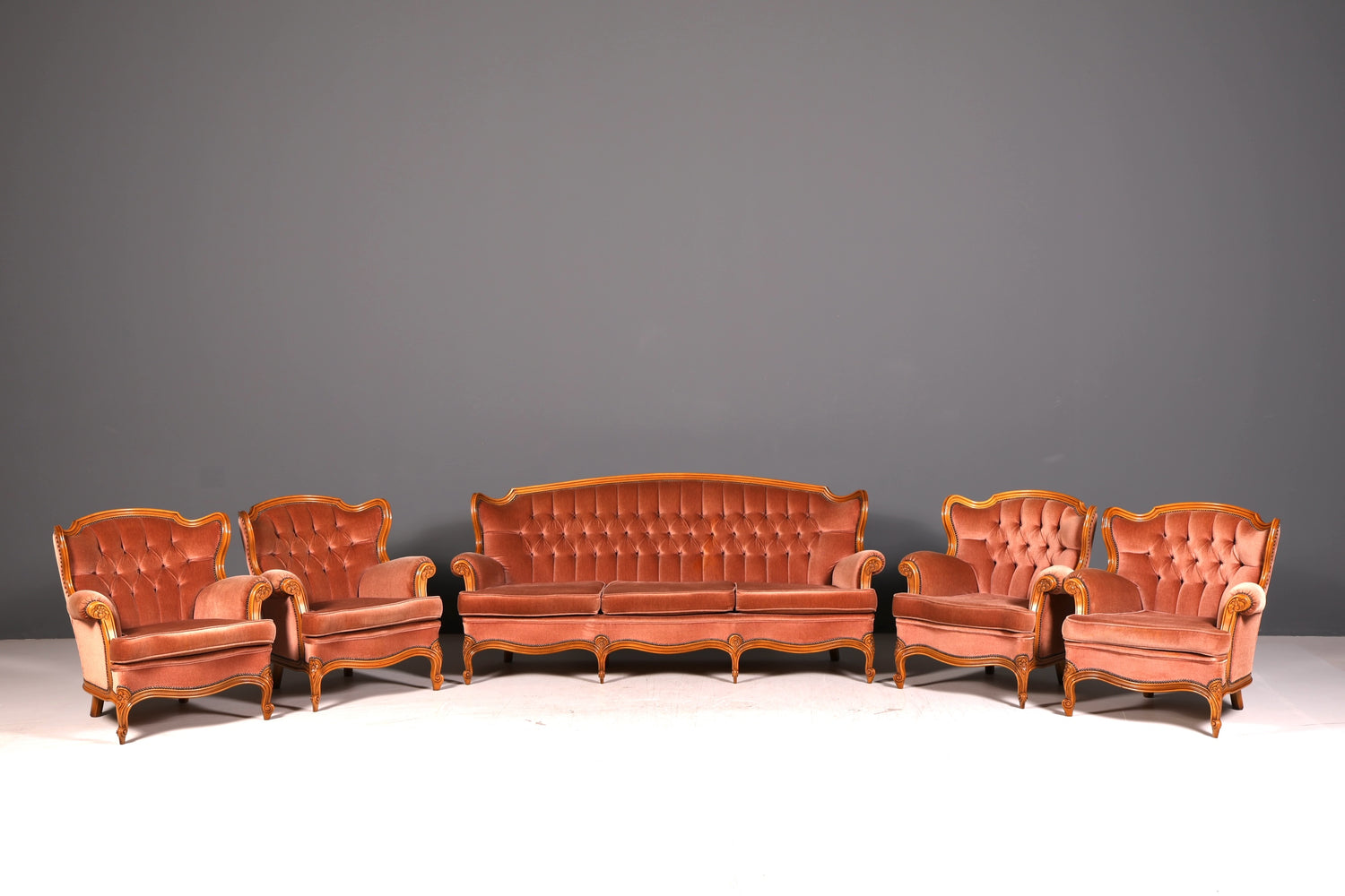 Elegant Chippendale Sofa Baroque Style Velvet Fabric Couch 3-Seater Rococo Antique Upholstered Sofa