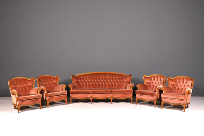 Elegant Chippendale Sofa Baroque Style Velvet Fabric Couch 3-Seater Rococo Antique Upholstered Sofa
