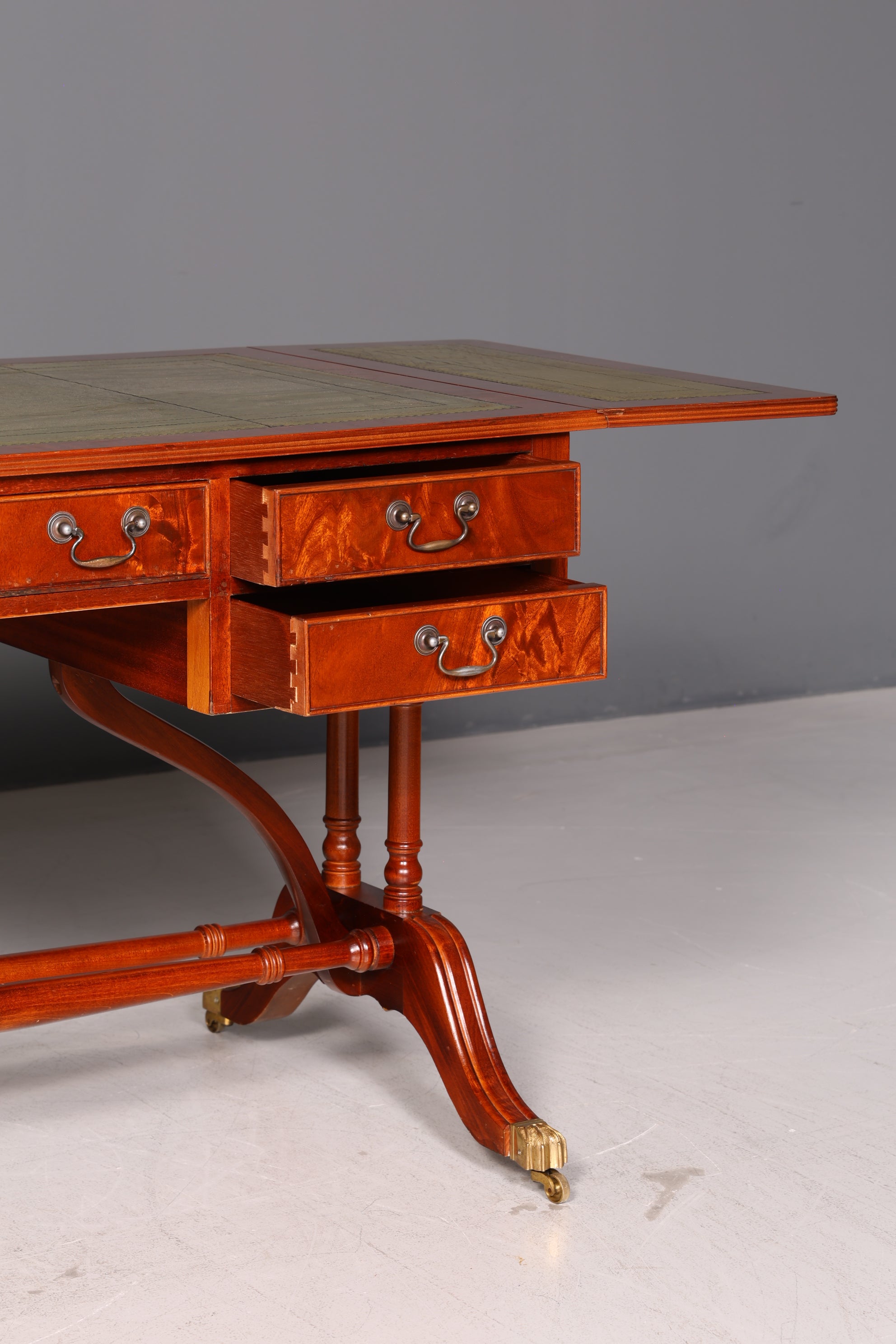 Wunderschöner Englischer Schreibtisch Regency Klappschreibtisch Echt Lederauflage Mahagoni Sofatisch Antik Stil Bürotisch