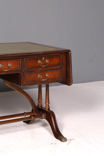 Wunderschöner Englischer Schreibtisch Regency Klappschreibtisch Echt Lederauflage Mahagoni 60s Bürotisch