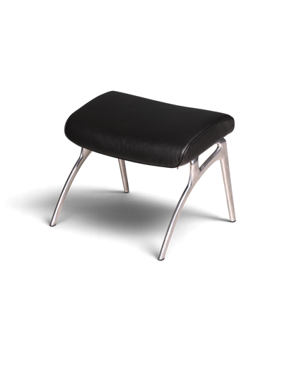 Hauptstadt Möblerei Hocker mit schwarzem Lederpolster und modernem Gestell aus poliertem Aluminium
