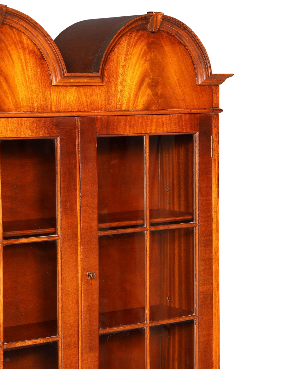 Hauptstadt Möblerei englischer Aufsatzsekretär aus Mahagoni mit verglaster Vitrine und elegantem Bogendach