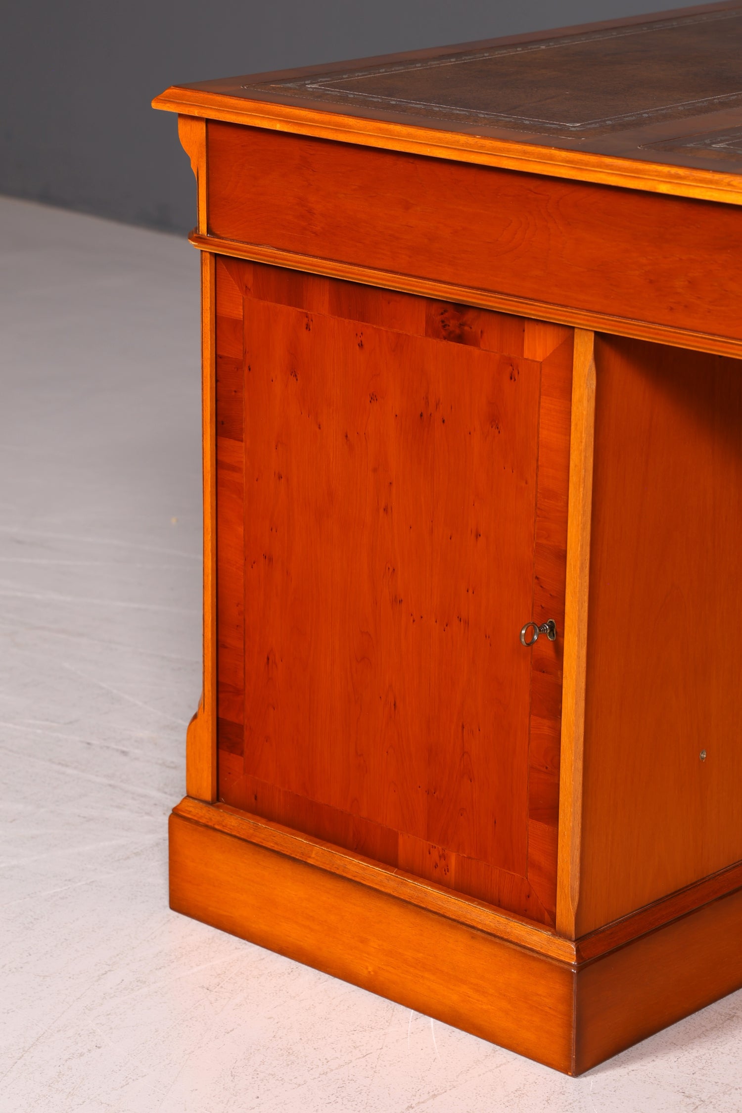 Beautiful English Yew Desk with Genuine Leather Top, Antique Style, Executive Desk, Office Desk, Desk, Partner Desk