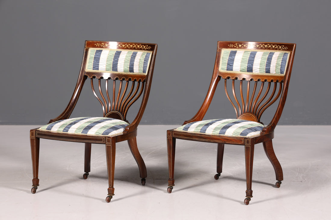 2x Beautiful English Chairs Edwardian Chair Set Antique Kitchen Chairs Upholstered Chairs Chair Set