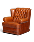 Hauptstadt Möblerei Chesterfield Sessel aus cognacfarbenem Echtleder mit klassischer Knopfheftung und Rollen