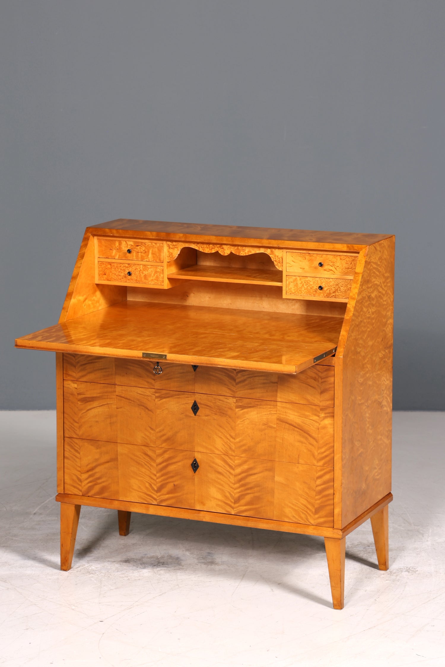 Schlichter Mid Century Sekretär Vintage Schreibmöbel echt Holz Kommode Office Secretary