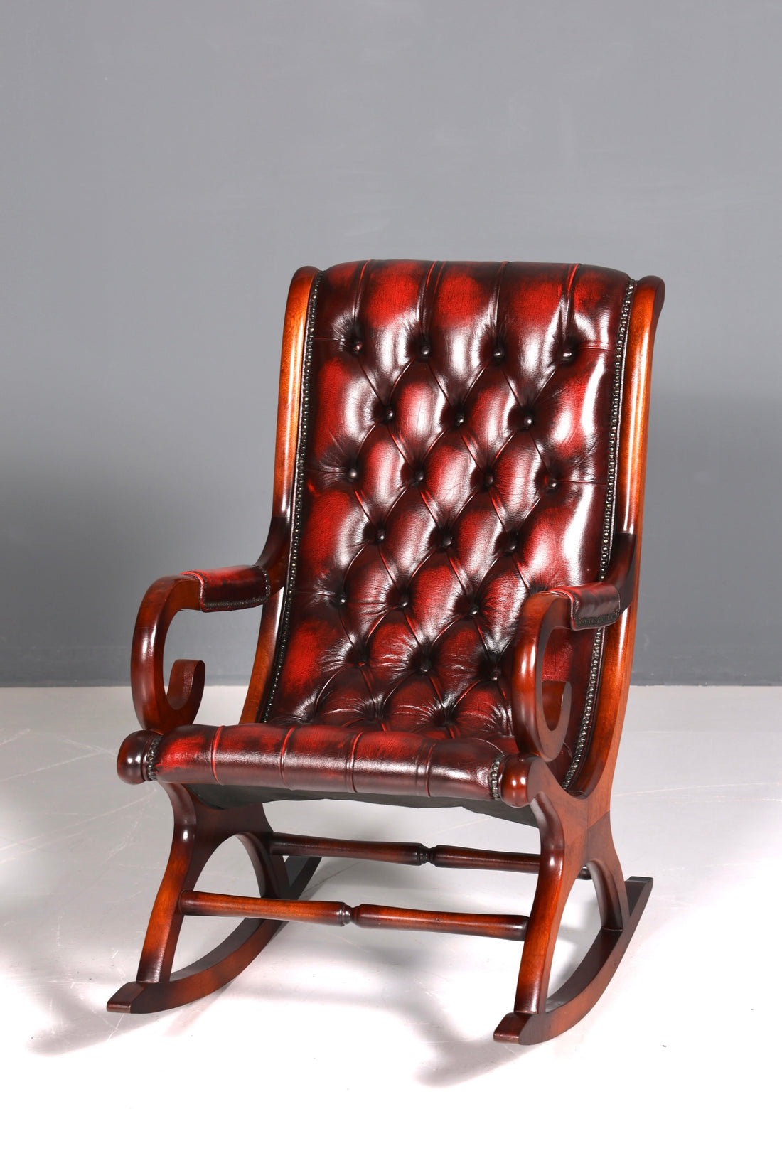 Stylish original Chesterfield rocking chair, English armchair, English chair, rocking chair