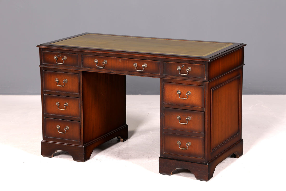G361 Finish Wunderschöner Englischer Schreibtisch echt Lederauflage Bürotisch Antik Stil Office Desk (Kopie)