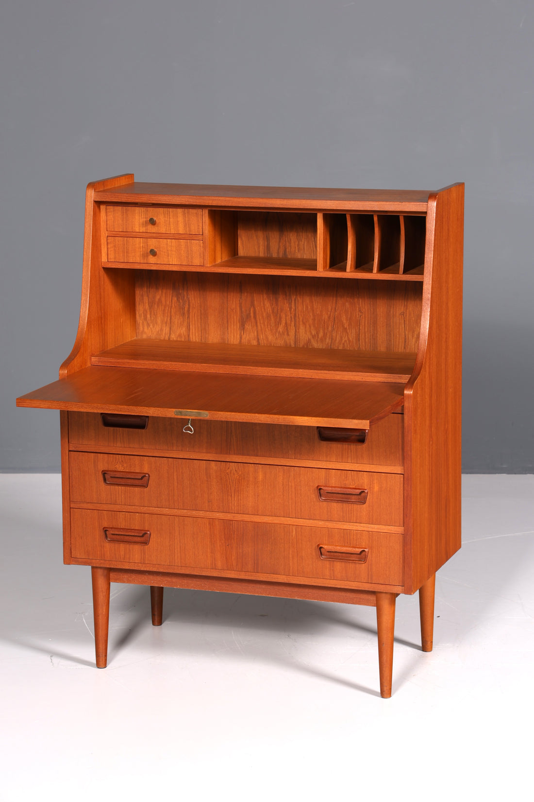 Stylish mid-century secretary desk by Gunnar Nielsen for Tibergaard, teak wood writing desk, 1960s