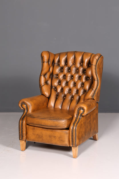 Original Chesterfield Ohrensessel Echtleder Englisch Herrensessel Ledersessel Weichleder Liegefunktion Antik Vintage