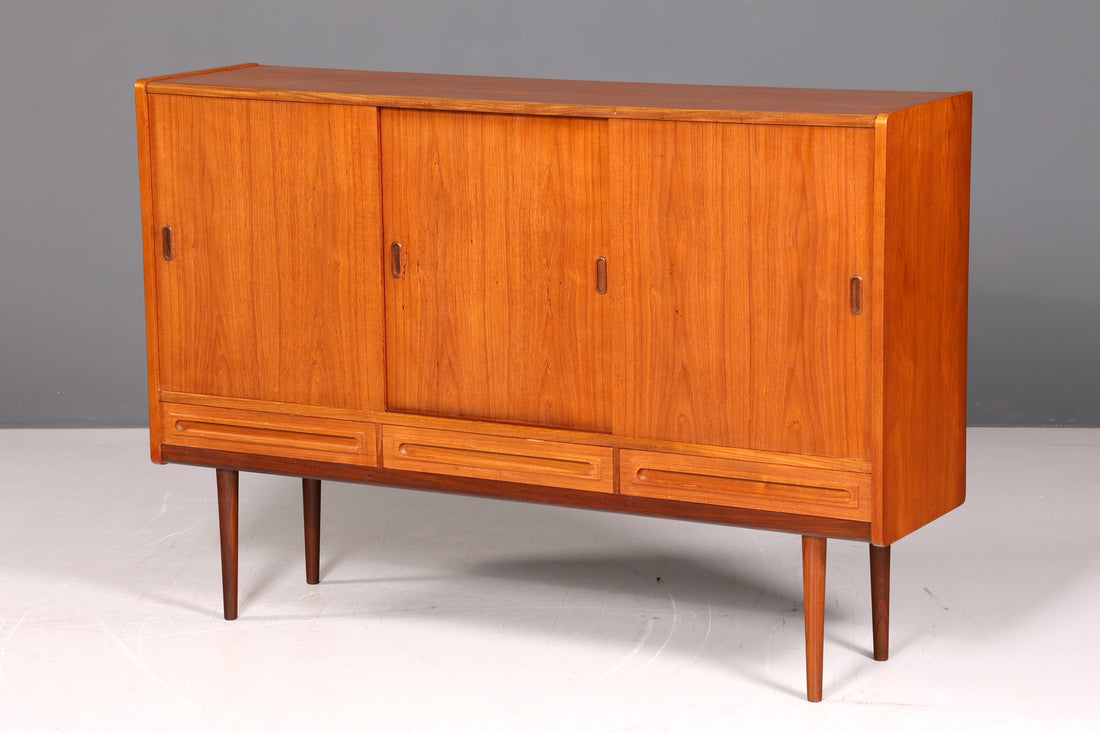 Stylish Mid Century Highboard Teak Wood Danish Design Sideboard Cabinet Vintage Dresser Scandinavian