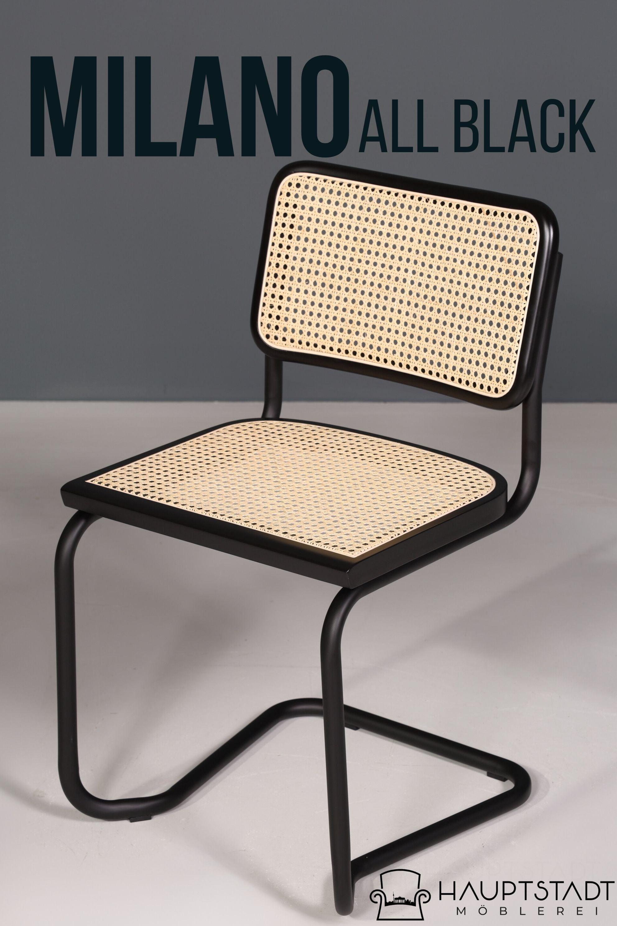 Freischwinger Stuhl &quot;Milano&quot; Made in Italy Schwarz Korbgeflecht Stuhl Wippstuhl Wiener Geflecht Küchenstuhl Sekretär Stuhl