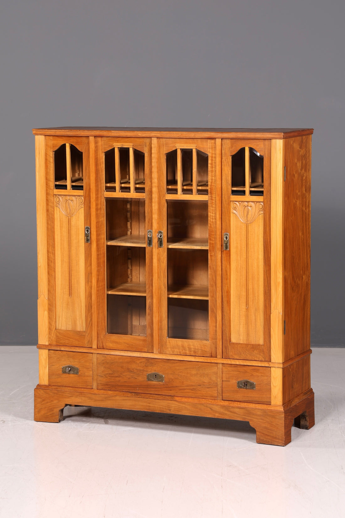 Gorgeous Art Nouveau Display Cabinet Oak Bookcase Antique Cabinet Dish Cabinet Glass Display Cabinet circa 1900 Vintage