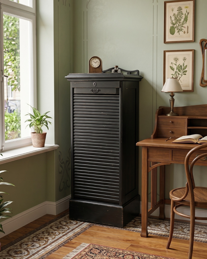 Stylish Art Nouveau Roller Shutter Cabinet Antique Pharmacy Cabinet Office Cabinet Filing Cabinet Wood