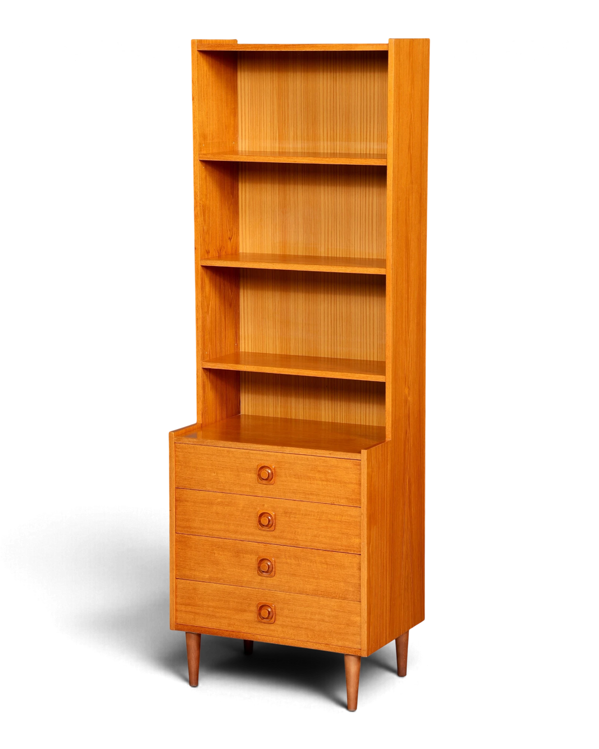 Schlichtes Mid Century Bücherregal mit Schubladen Danish Design Regal Kommode Vintage Retro 60er Standregal