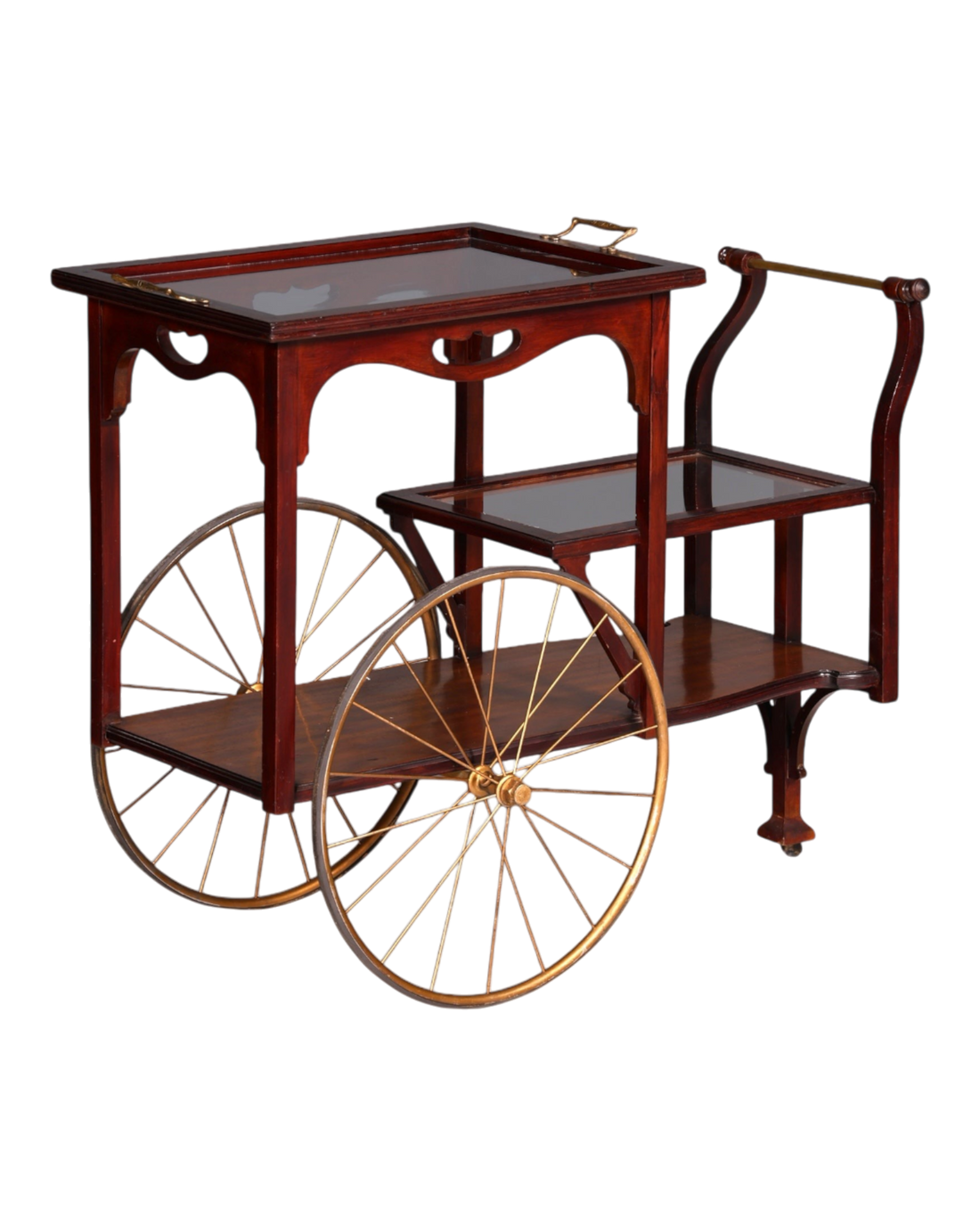 Wunderschöner filigraner Jugendstil Servierwagen Antik Glas Barwagen Teewagen um 1910
