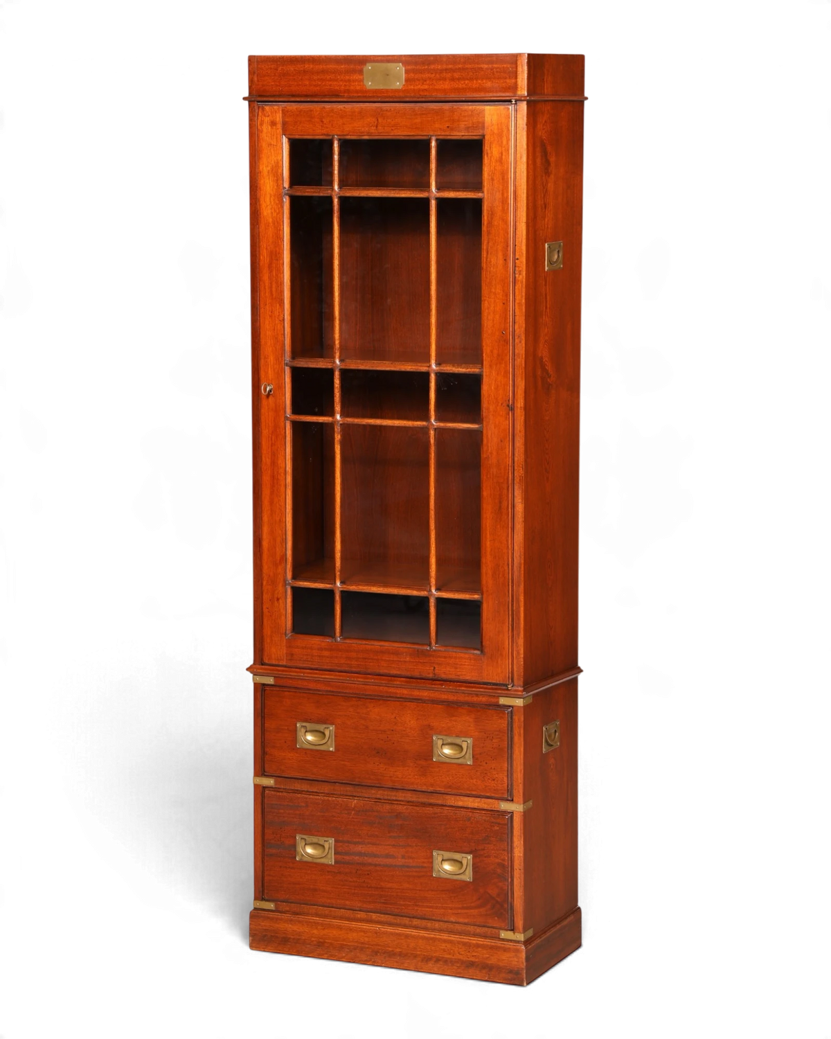 Wunderschöne Englische Maritime Vitrine Military Stil Bücherschrank mit Sprossentür Vitrinenschrank Schrank mit Schubladen 1 von 2