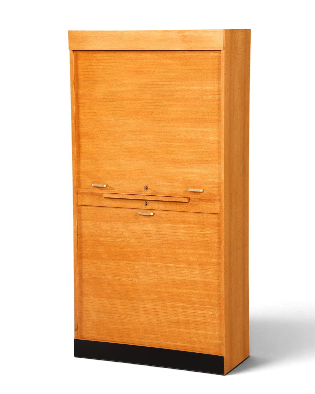 Hauptstadt Möblerei Mid Century Rollladenschrank aus hellem Echtholz im Bauhaus Stil mit zwei abschließbaren Türen